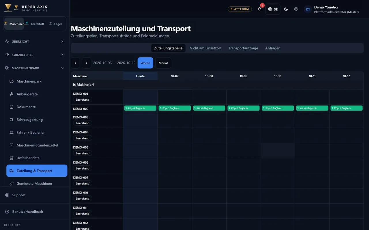 Maschinendisposition und Transport