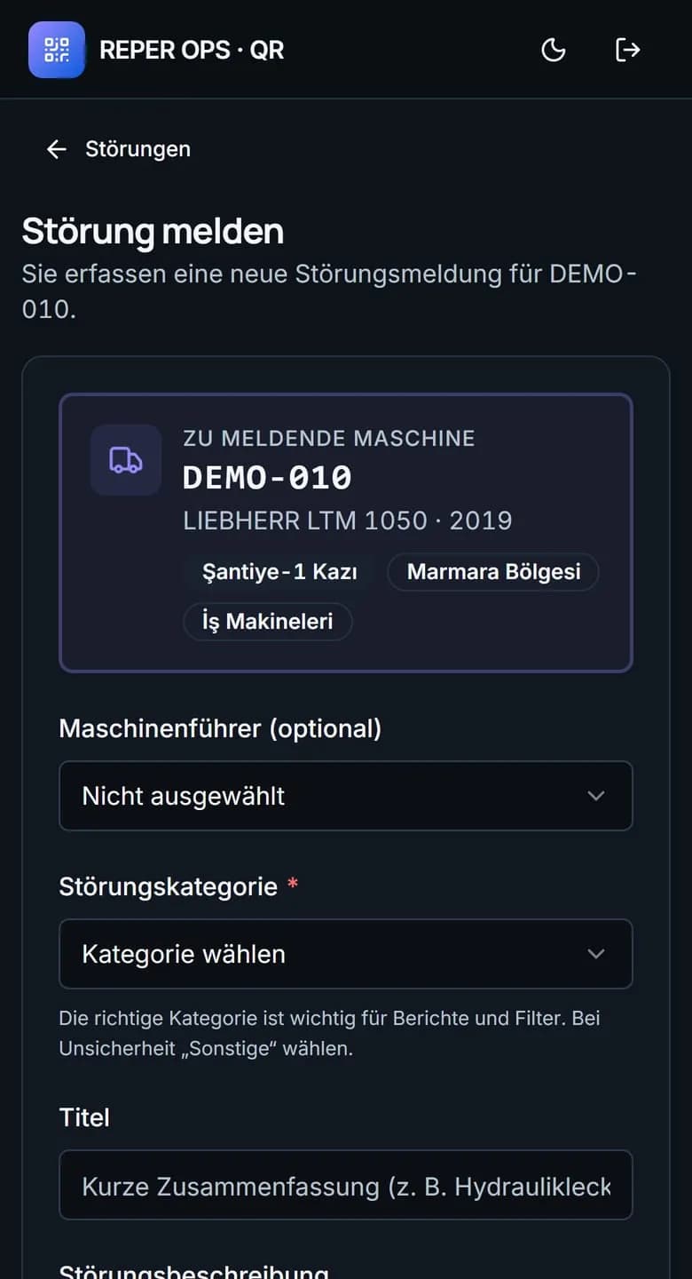 Der QR-Code an der Maschine ist die schnellste Oberfläche auf der Baustelle