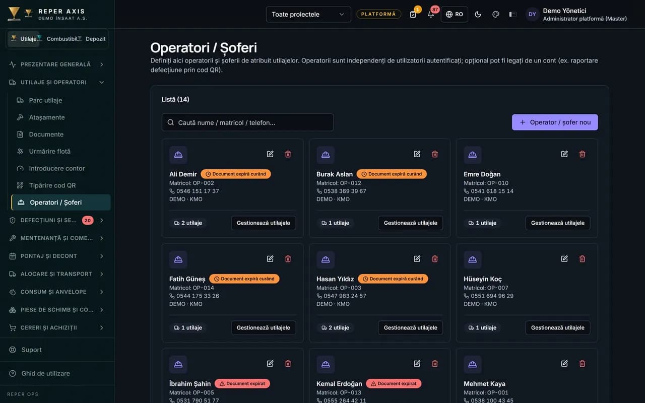 Gestionarea operatorilor